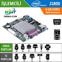 Elsky EM6800-2COM Intel Celeron J1800 Fansız Endüstriyel Mini ITX Anakart