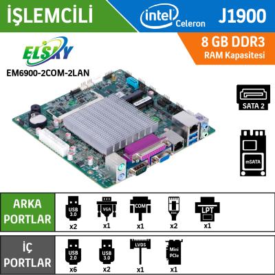 Elsky EM6900-2COM-2LAN Intel Celeron J1900 Fansız Endüstriyel Mini ITX Anakart