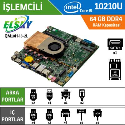 ELSKY QM10U-I5-UA-10210U 2LAN 6 Com Mini ITX Anakart