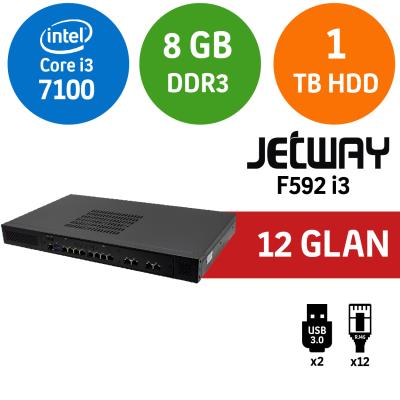 Jetway F592 1U Intel Core i3 7100 8GB 1TB HDD 12 Port Endüstriyel Firewall Pc