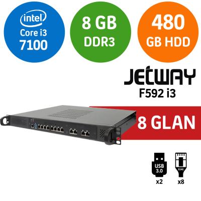 Jetway F592 1U Intel Core i3 7100 8GB 480SSD 8 Port Endüstriyel Firewall Pc