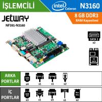 Jetway NF591-N3160 Intel Celeron N3160 Fansız Endüstriyel Mini ITX Anakart