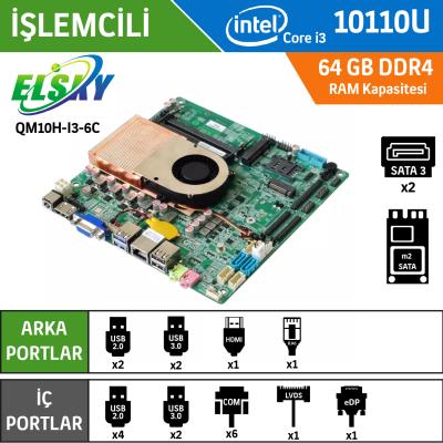 ELSKY QM10H-I3-10110U-UA 1LAN 6 Com Mini ITX Anakart